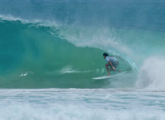 Watch Mikey February Thread Sand-Bottom Tubes on a Twin Fin