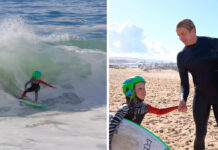 Super Grom Uriah McDonald Surfs the Wedge with Jamie O’Brien
