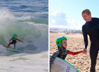 Super Grom Uriah McDonald Surfs the Wedge with Jamie O’Brien
